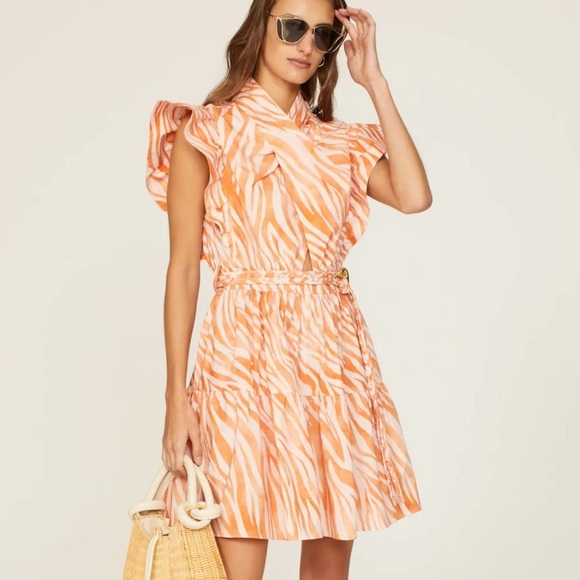 Derek Lam Collective Orange Pink Zebra Print Cutout Dress - Picture 1 of 9